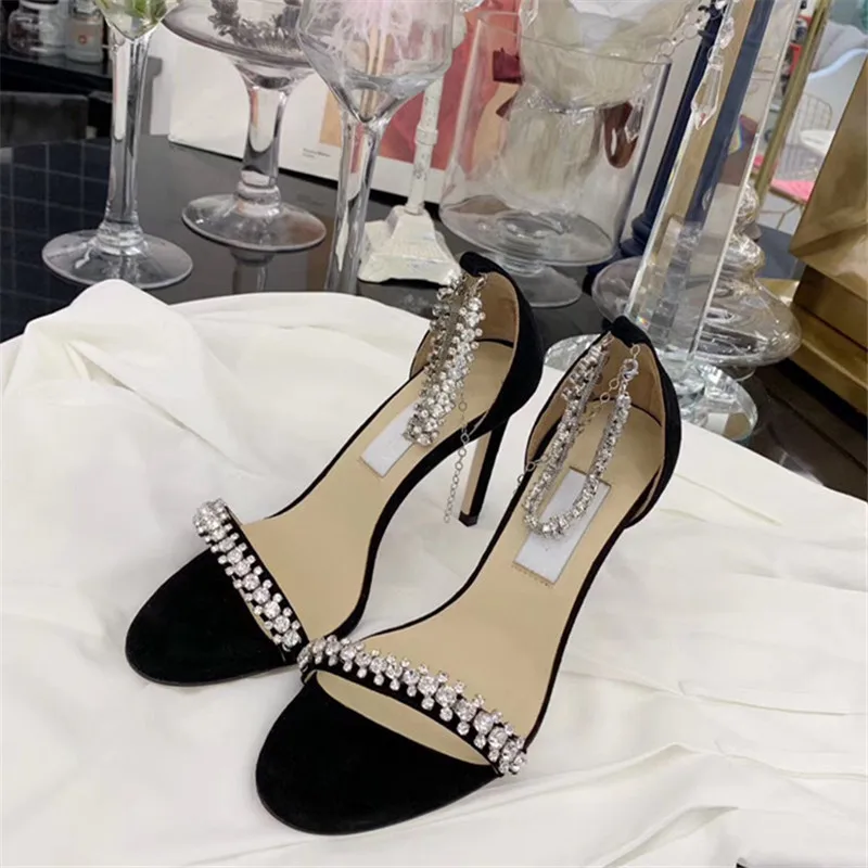 

Sandalias Mujer Retro Bling Bling Crystal Elegant High heels sandals pumps Sexy Rome Peep Toe Party Ladies Wedding Shoes Bridal
