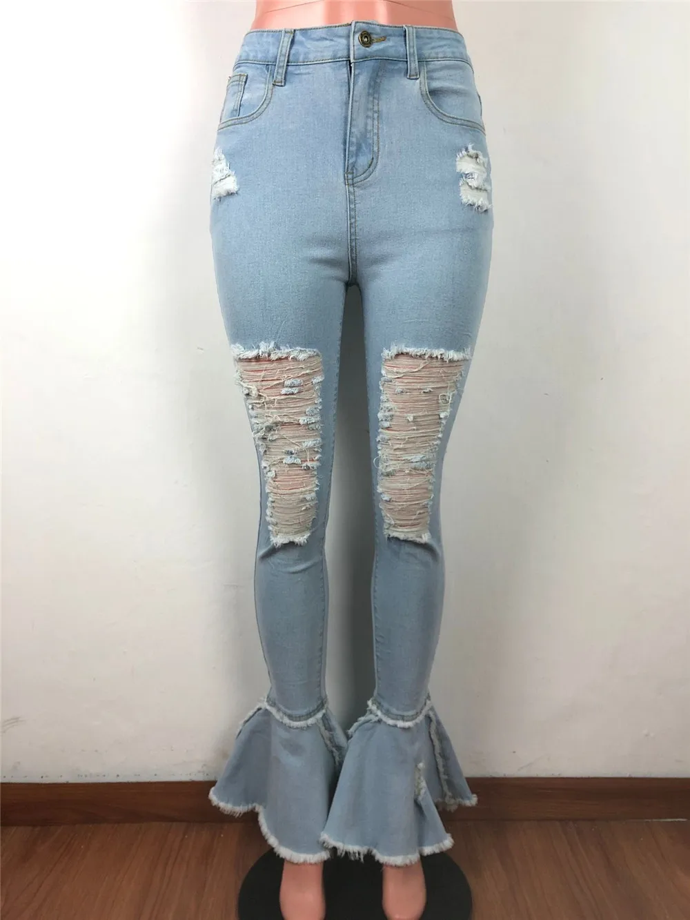 Tsuretobe Ripped Jeans For Women High Waist Jeans Vintage Flare Jeans With Holes Patchwork Bell Bottom Jean Denim Pants Trousers Tsuretobe Ripped Jeans For Women High Waist Jeans Vintage Flare Jeans With Holes Patchwork Bell Bottom Jean Denim Pants Trousers