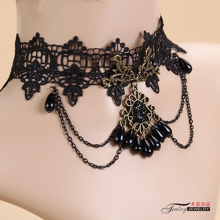 Japanese Korean Import Accessories Decorative Collar Black And White with Pattern Lace String Pearl Choker Necklace Women's Y154 
Japanese Korean Import Accessories Decorative Collar Black And White with Pattern Lace String Pearl Choker Necklace Women's Y154
