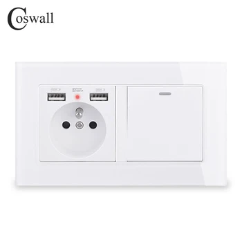 COSWALL French Standard Wall Socket With 2 USB Charge Port + 1 Gang 1 Way On / Off Rocker Light Switch Glass Panel Black White
COSWALL French Standard Wall Socket With 2 USB Charge Port + 1 Gang 1 Way On / Off Rocker Light Switch Glass Panel Black White