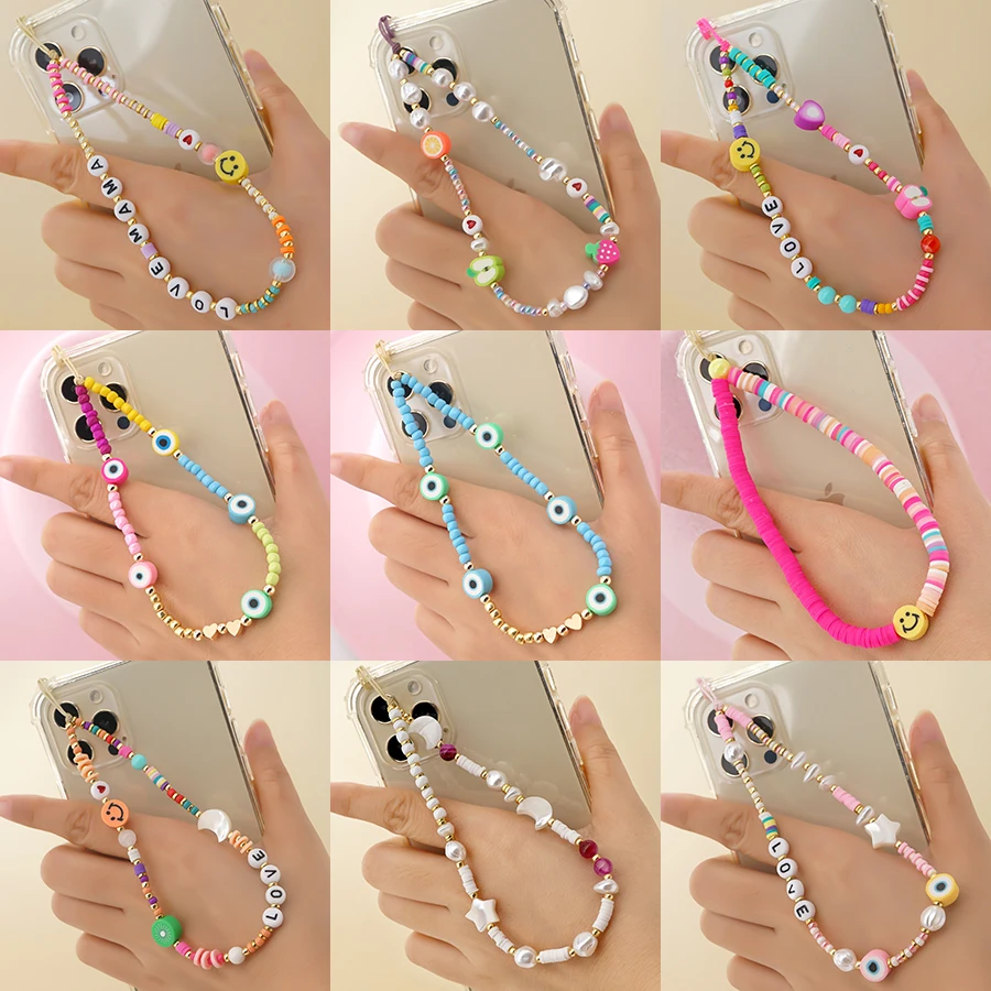 2021 New Phone Charm Beads Lanyard Mobile Chains Telephone Jewelry For Women Smiley Face Strap Hangs Accessories | Мобильные