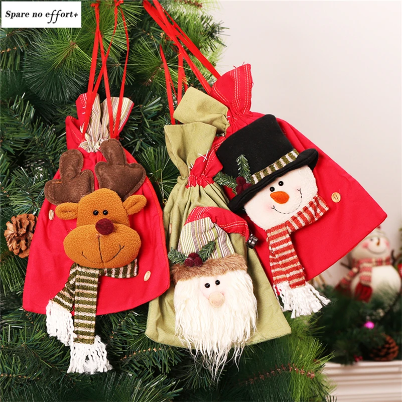 

Big Size 34*20cm Santa Claus Snowman Santa Sacks Christmas Gift Bags New Year Decoration Natal Gift Holders adornos de navidad
