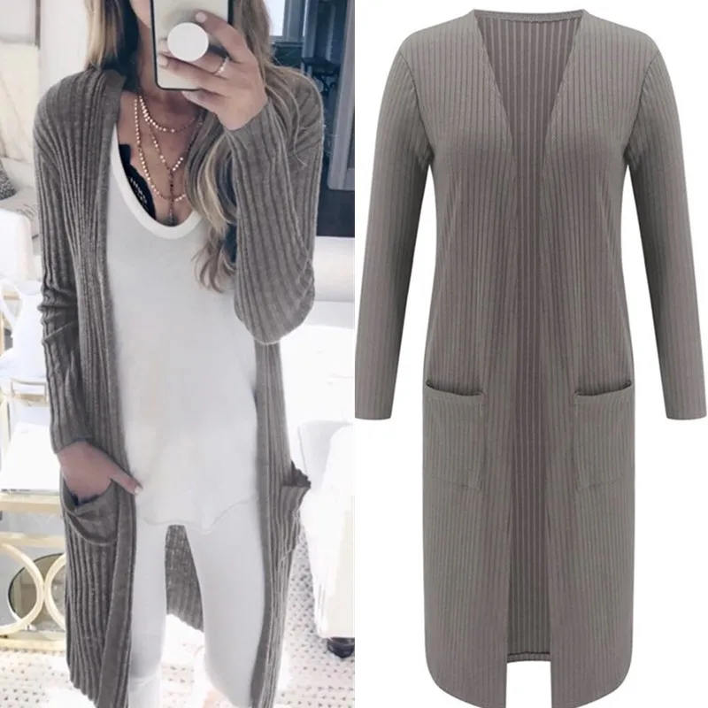 Women Autumn Knitted Long Cardigan Sweater Casual Long Sleeve Solid Pocket Female Fall Black Gray Red Sweaters Coat Top Clothing 
Women Autumn Knitted Long Cardigan Sweater Casual Long Sleeve Solid Pocket Female Fall Black Gray Red Sweaters Coat Top Clothing