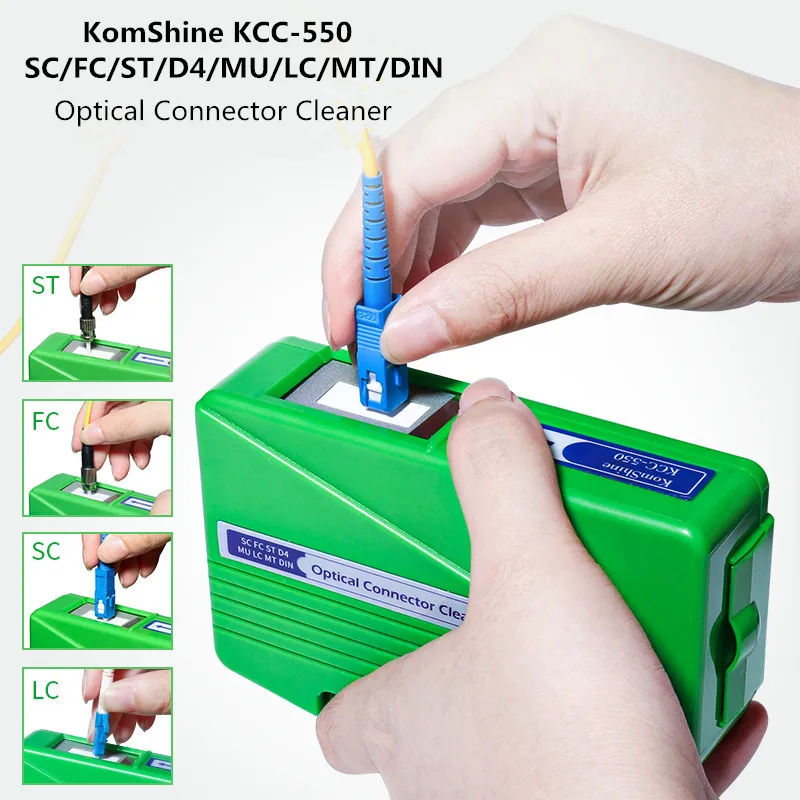 FTTH KomShine KCC-550 SC FC ST LC MU MT D4 DIN Optical Connector Cleaner Cleaning Box Cleaning Tool 500+ Times Green
FTTH KomShine KCC-550 SC FC ST LC MU MT D4 DIN Optical Connector Cleaner Cleaning Box Cleaning Tool 500+ Times Green