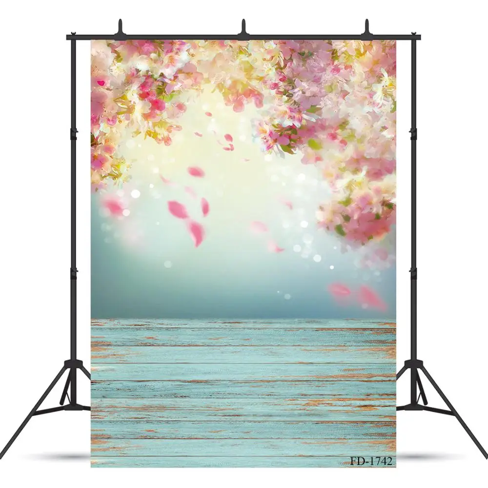 Фотофон Bokeh с розовым цветком винтажный Виниловый фон для фотосъемки деревянным