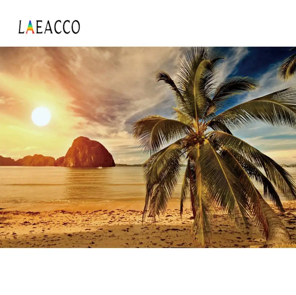 Laeacco Tropical Summer Holiday Palms Tree Seaside Sunset Dusk Scene View Photo Background Photography Backdrop For Studio | Электроника