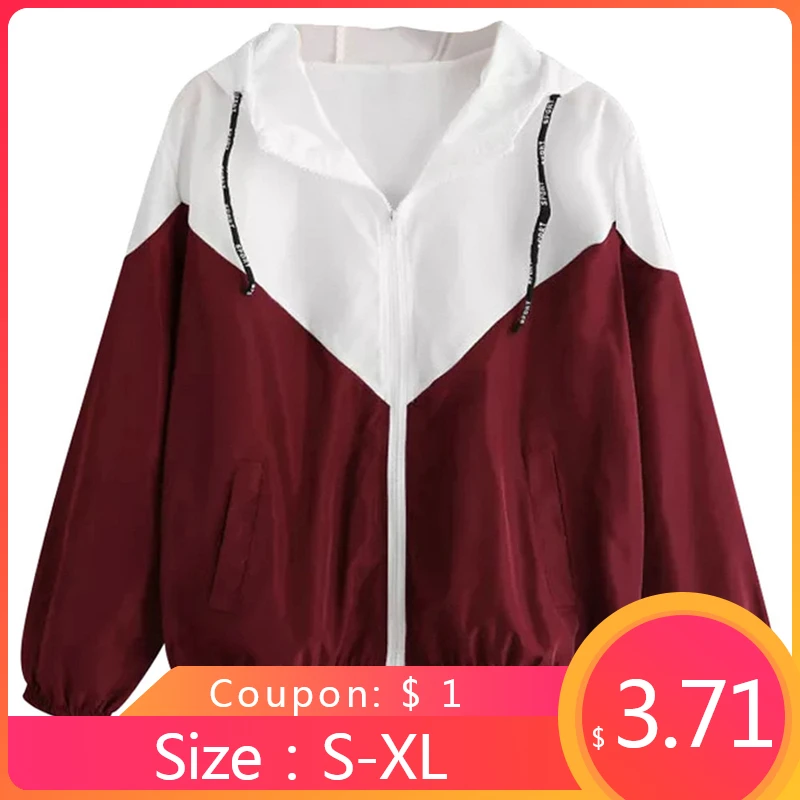 Womail Windbreaker Jacket Women Long Sleeve Two Tone Jacket Autumn Fashion Patchwork Hooded Coats Female Red Basic Jackets F706 
Womail Windbreaker Jacket Women Long Sleeve Two Tone Jacket Autumn Fashion Patchwork Hooded Coats Female Red Basic Jackets F706