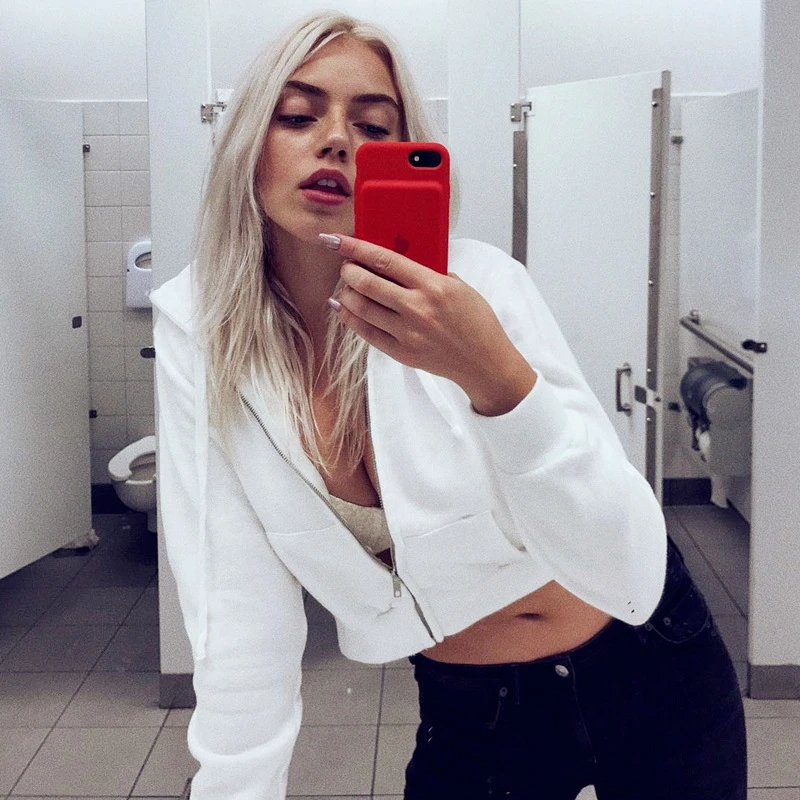 Ladies Casual Style Hooded Jackets Clothing Streetwear Women Autumn Sexy Short Solid Color Coat Ladies Zipper Hooded Tops 
Ladies Casual Style Hooded Jackets Clothing Streetwear Women Autumn Sexy Short Solid Color Coat Ladies Zipper Hooded Tops