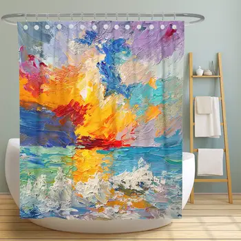 Oil Painting Sea Level Fabric Shower Curtain, Multicolored Sea Sunset Horizon Painting Decorative Shower Curtains for Bathroom,
Oil Painting Sea Level Fabric Shower Curtain, Multicolored Sea Sunset Horizon Painting Decorative Shower Curtains for Bathroom,