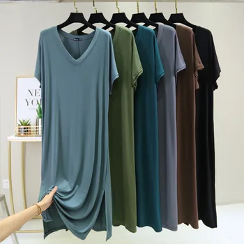 Modal Short Sleeve Nightgown Women's Loose and Plus-sized Fat mm Pajamas Tracksuit Spring and Summer-Outer Wear Dress
Modal Short Sleeve Nightgown Women's Loose and Plus-sized Fat mm Pajamas Tracksuit Spring and Summer-Outer Wear Dress