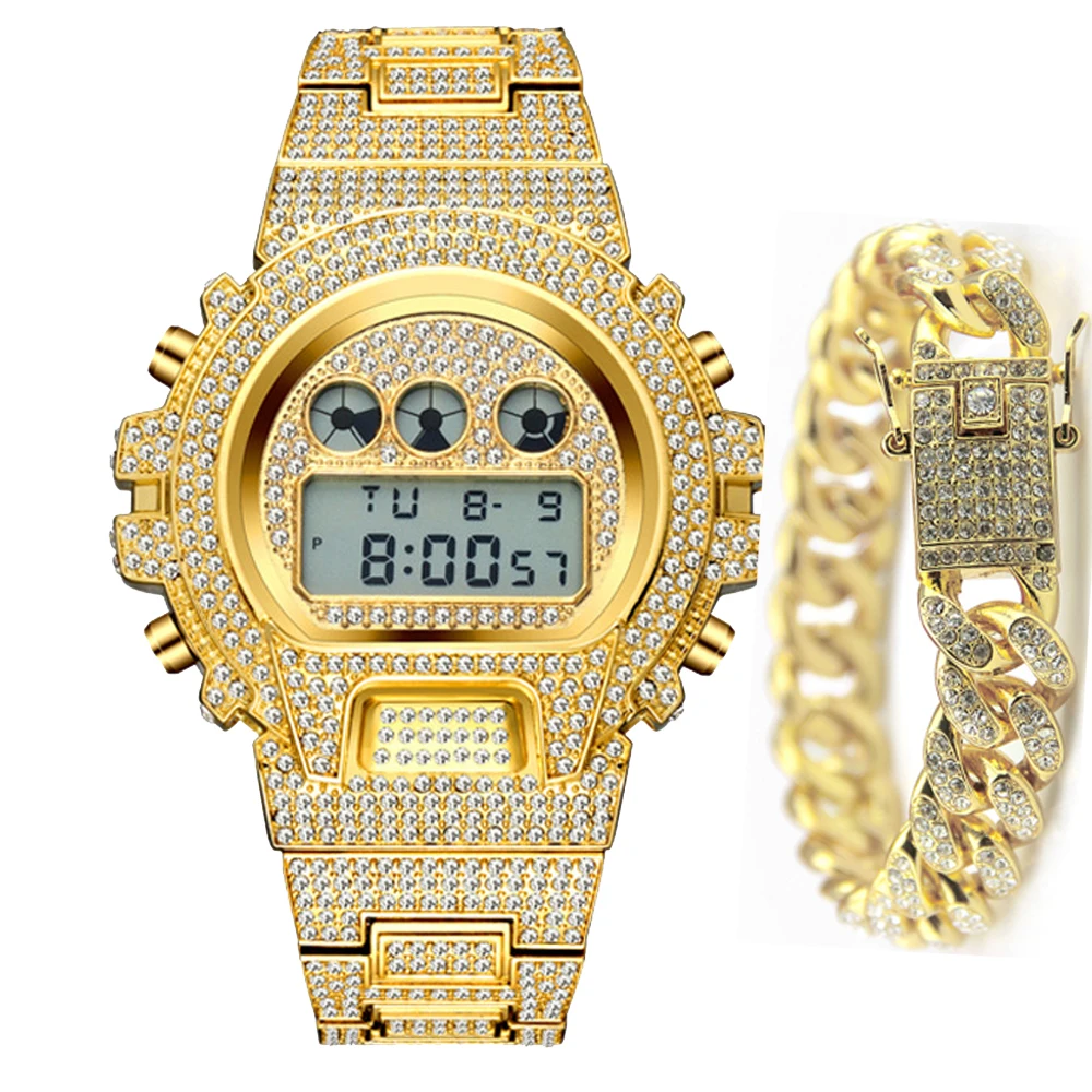 Men 18k Gold Watch Digital LED Sports Watches ICED Out Diamond Wristwatches Man Hip Hop Bracelet Waterproof Relogio Masculino
Men 18k Gold Watch Digital LED Sports Watches ICED Out Diamond Wristwatches Man Hip Hop Bracelet Waterproof Relogio Masculino