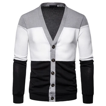 2020 New Men's Knitted Sweater Casual Patchwork Jacket Three-color Stitching Deep V Cardigan Men's Knitted Sweater
2020 New Men's Knitted Sweater Casual Patchwork Jacket Three-color Stitching Deep V Cardigan Men's Knitted Sweater