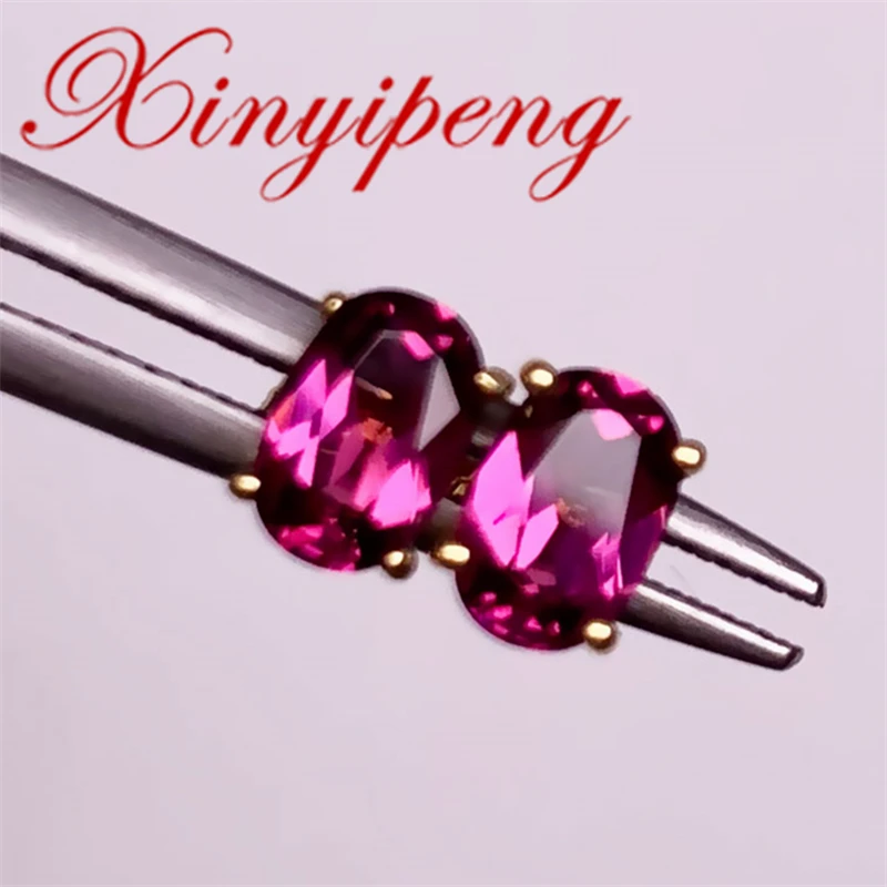 

Xin Yipeng Real 18K Yellow Gold Inlaid Natural Garnet Earrings Fine Gemstone Anniversary Holiday Gift for Women