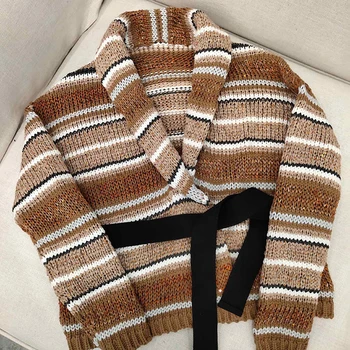 Spring Knitted Cardigan Coat Women Turn Down Collar Long Sleeve Cardigan Sweater 2019 Female Striped Coat
Spring Knitted Cardigan Coat Women Turn Down Collar Long Sleeve Cardigan Sweater 2019 Female Striped Coat