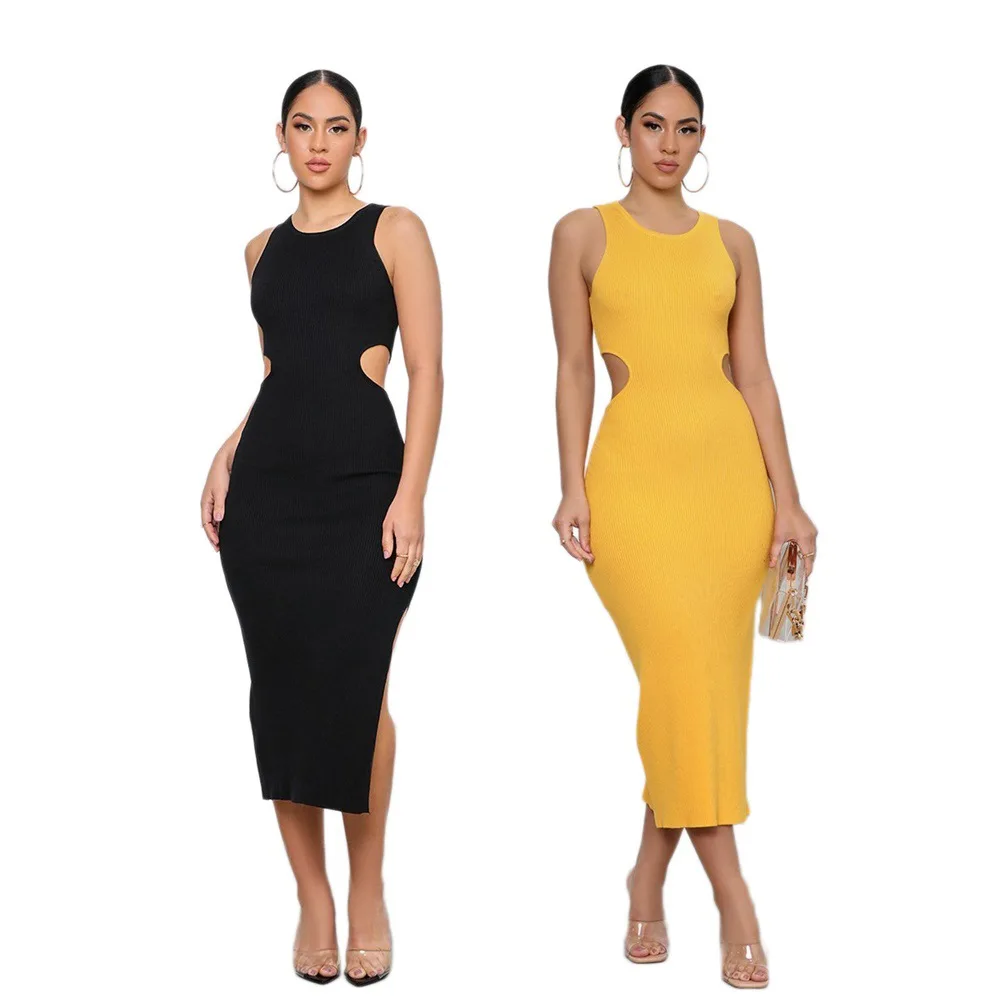 Summer Midi Dresses For Women Black Yellow Sleeveless Hollow Out Bodycon Dress Elegant Split Office Lady Pencil Dress 2021 New
Summer Midi Dresses For Women Black Yellow Sleeveless Hollow Out Bodycon Dress Elegant Split Office Lady Pencil Dress 2021 New