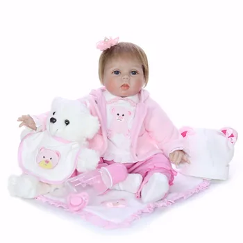 

NPK reborn baby girl dolls toy 22"55cm soft silicone dolls reborn babies alive with large white bear bebes reborn menina bonecas