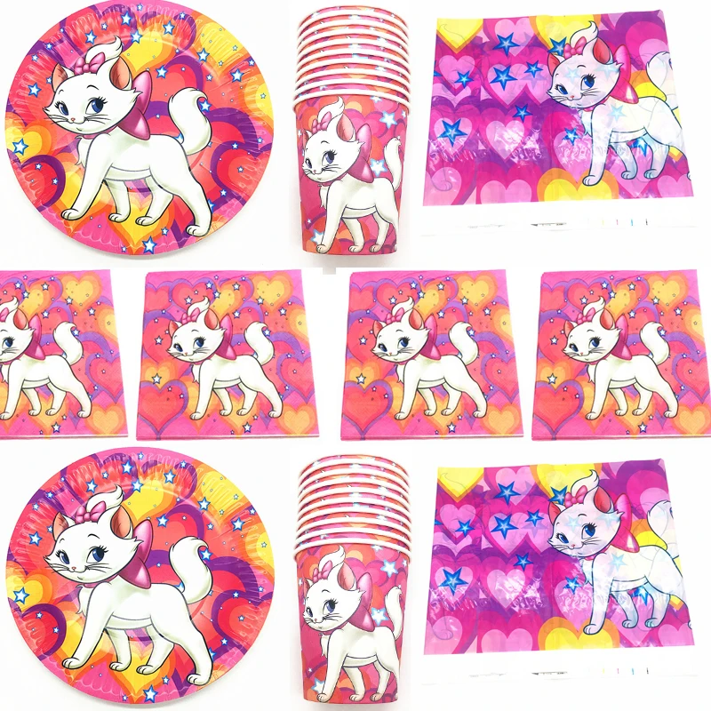 

61PCS Aristocats Marie Cat Theme Table Cover Birthday Party Plates Napkins Decorations Cups Girls Kids Favors Tablecloth Towel