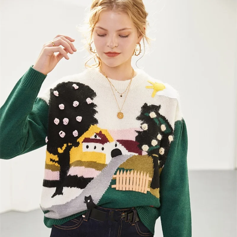 Brand Designer Women's Oversize Sweater 2020 Prairie Chic House Print Lazy Lady Green Winter Sweater Christmas Pullover Knitwear
Brand Designer Women's Oversize Sweater 2020 Prairie Chic House Print Lazy Lady Green Winter Sweater Christmas Pullover Knitwear