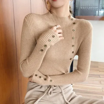 High Quality Sweaters Thin Knitted Spring Autumn Sweater Womens Buttons Turtleneck Pullovers Fashion Solid Sweaters For Ladies
High Quality Sweaters Thin Knitted Spring Autumn Sweater Womens Buttons Turtleneck Pullovers Fashion Solid Sweaters For Ladies