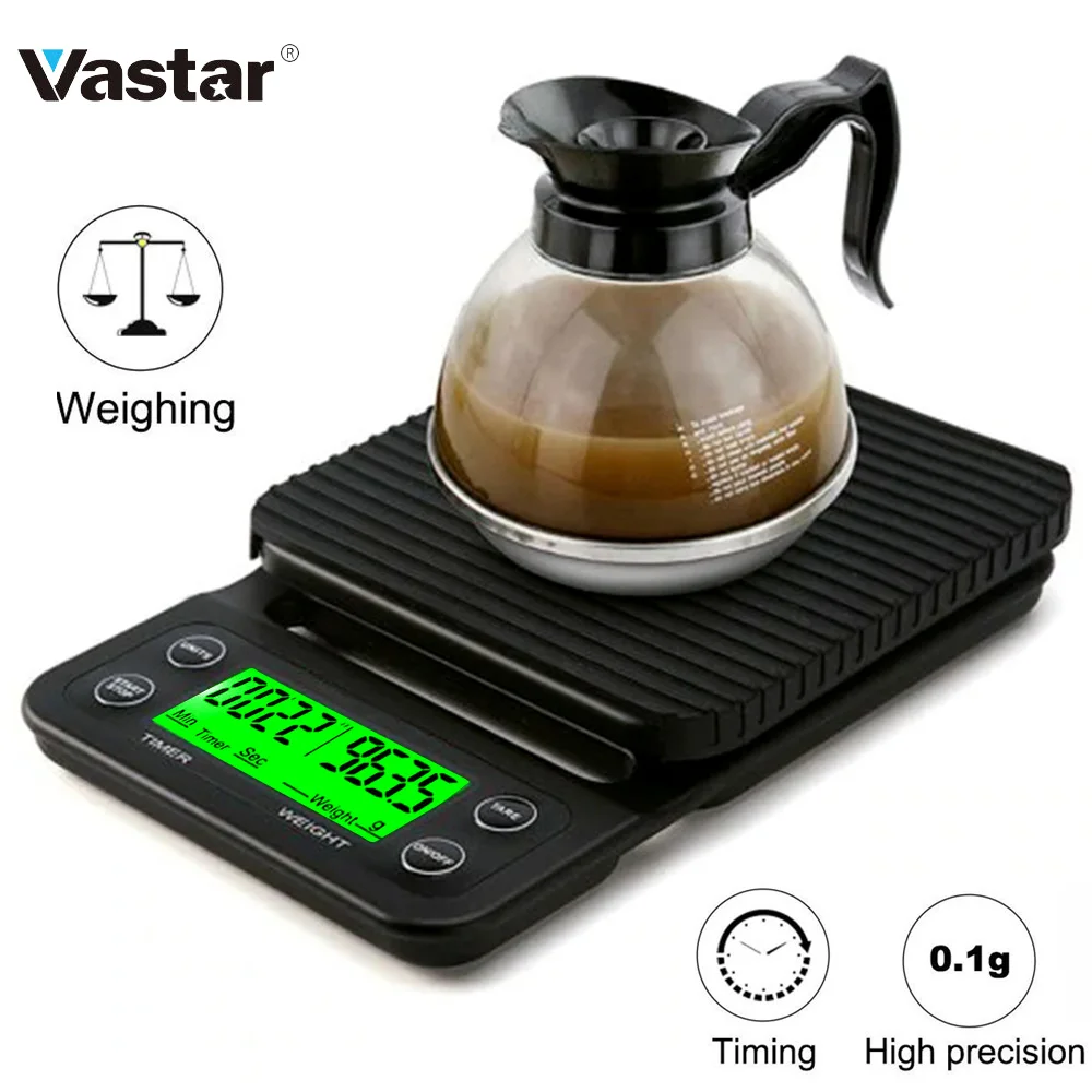 Vastar 3KG 5KG Scale with Timer Portable Electronic Digital Kitchen Scale High Precision LCD Drip Coffee Electronic Scales
Vastar 3KG 5KG Scale with Timer Portable Electronic Digital Kitchen Scale High Precision LCD Drip Coffee Electronic Scales