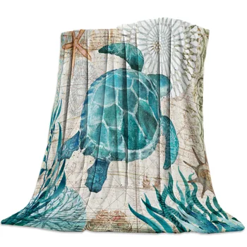 

Undersea World Sea Turtle Marine Life Bed Cover Bedspread Blankets Flannel Blanket Travel Skin-Friendly Minky Fleece Lightweight