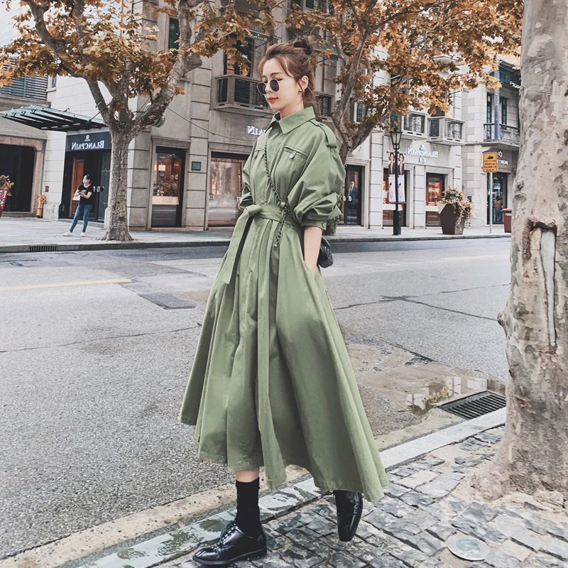 

Photo Shoot Coat Dress Female Mid-length 2020 New Style Spring and Autumn Hepburn Wind Waist Hugging Slimming Elegant Workwear C