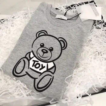 

2020 Summer Fashion Unisex Cute Teddy Bear Print T-shirt Masha and Bear for Boys and Girls Short Sleeve Grey Cotton Print Shirt