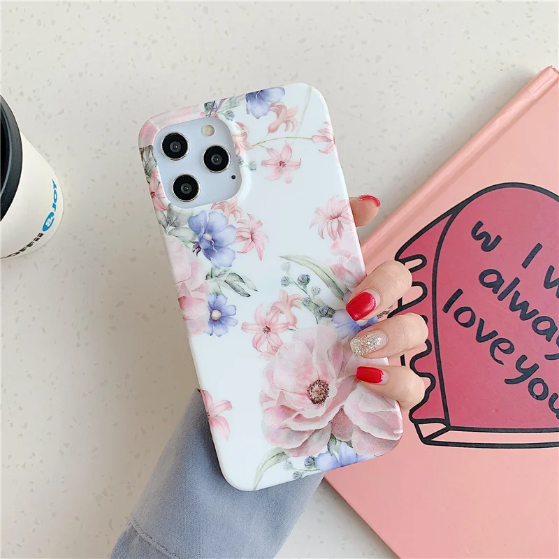 INS Plants flower painted Case for iphone 12 12Pro Max 11 11Pro X XR XS Max 7 8 Plus SE Matte soft silicone case Cover capa