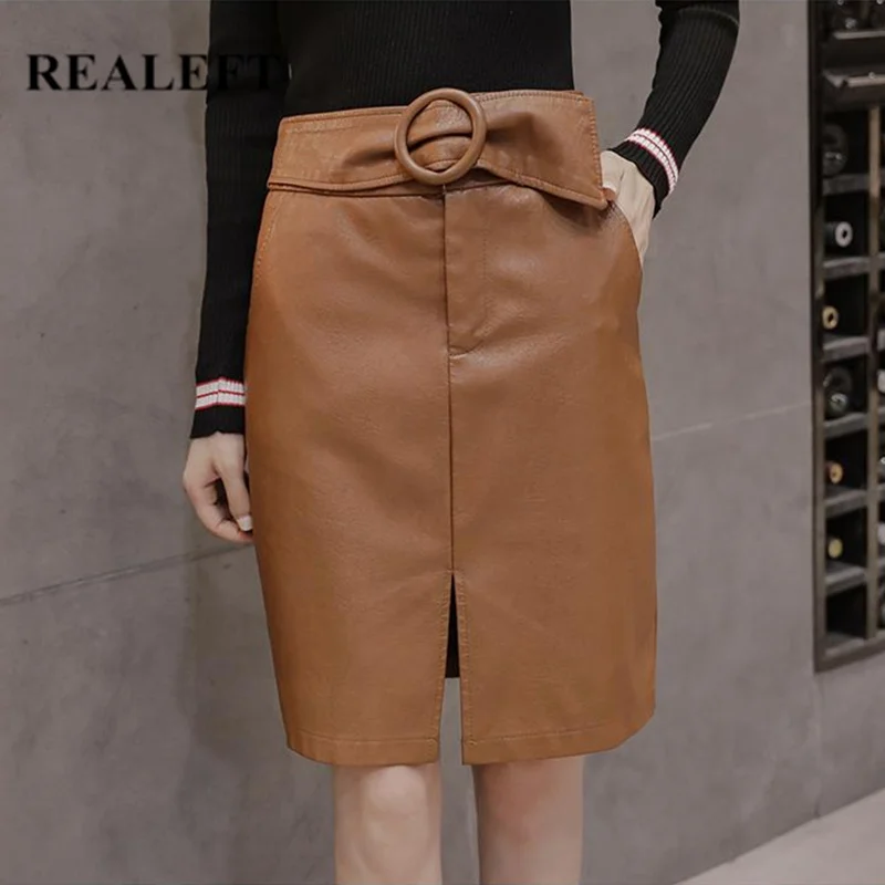 REALEFT Autumn Winter Elegant Pencil Midi Skirts High Waist Front Split Khaki PU Leather Sheath Wrap Skirts with Belt 2019 New
REALEFT Autumn Winter Elegant Pencil Midi Skirts High Waist Front Split Khaki PU Leather Sheath Wrap Skirts with Belt 2019 New