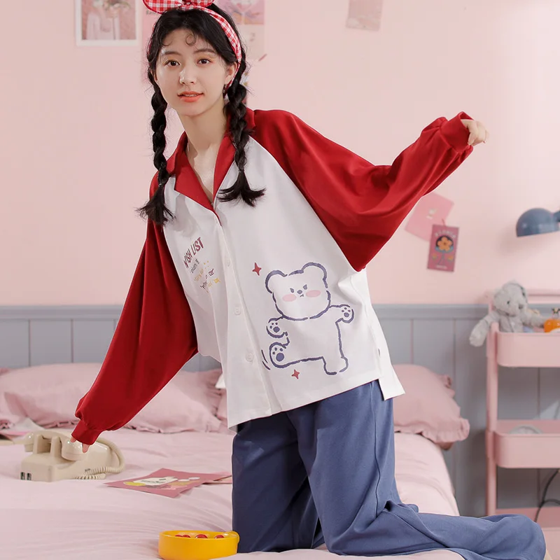 Winter Cotton Comfortable Pajamas Sets For Women Autumn Long Sleeve Lounge Home Clothes Female Pyjamas Cartoon Pattern Pijama 
Winter Cotton Comfortable Pajamas Sets For Women Autumn Long Sleeve Lounge Home Clothes Female Pyjamas Cartoon Pattern Pijama