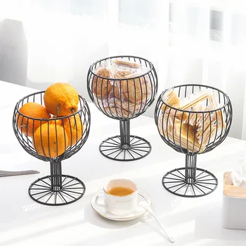 

Metal Wine Glass Wrought Iron Snack Storage Basket For Kitchen Snack Tray Dessert Fruit Basket Housekeeping Organizers 19DEC3