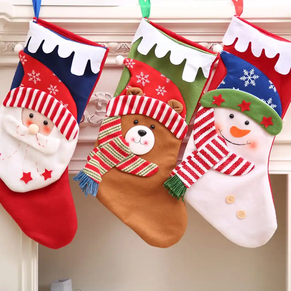 kids santa claus candy gift bag christmas stocking socks xmas
