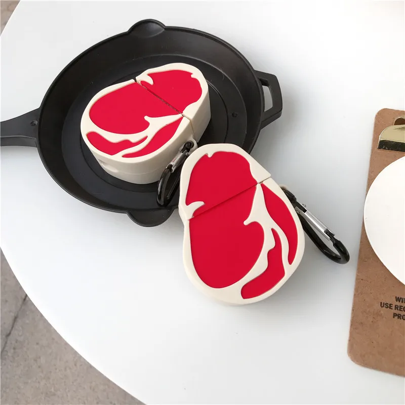Для AirPod 2 Чехол 3D еда свиной стейк мультфильм мягкий силиконовый беспроводной
