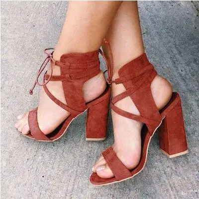 Women Solid Color Flock Leather High Chunky Heel Sandals Ankle Lace Up Open Toe Party Dress Shoes Free Ship High Quality
Women Solid Color Flock Leather High Chunky Heel Sandals Ankle Lace Up Open Toe Party Dress Shoes Free Ship High Quality