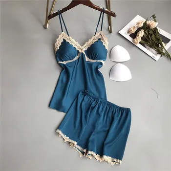 Women's Sleepwear Sexy Satin Pajama Set White Lace V-Neck Pyjamas Sleeveless Cute Cami Top and Shorts
Women's Sleepwear Sexy Satin Pajama Set White Lace V-Neck Pyjamas Sleeveless Cute Cami Top and Shorts