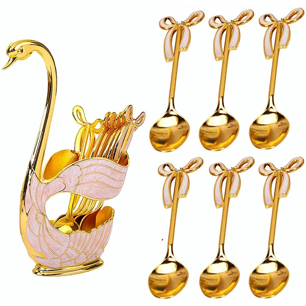 7Pcs Coffee Dessert Spoon Set, Stainless Steel Gold Swan Base with Ice Cream Spoons, Cafe Bar Spoon Kit for Mixing Coffee Fruit
7Pcs Coffee Dessert Spoon Set, Stainless Steel Gold Swan Base with Ice Cream Spoons, Cafe Bar Spoon Kit for Mixing Coffee Fruit