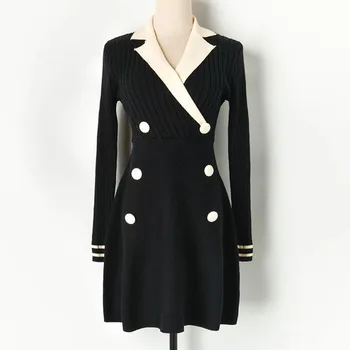 Spring Knitted Blazer Dress Women Black Vintage A Line Pleated Elegant Office Dresses Short Gothic Casual Mini Vestidos 2020
Spring Knitted Blazer Dress Women Black Vintage A Line Pleated Elegant Office Dresses Short Gothic Casual Mini Vestidos 2020