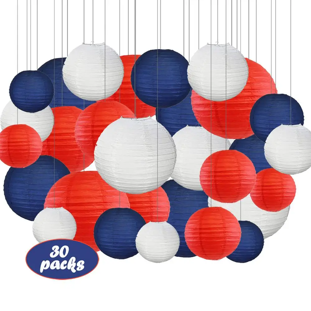 

30 pcs Paper Lantern 4"-12" Navy Blue Red White Chinese Paper Lampion Ball for Weddings Birthday Parties and Events Decor