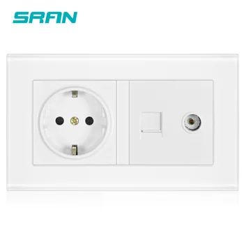 SRAN EU Standard Wall Power Socket + Female TV Jack With Internet Computer Data RJ45 CAT5E Plug Tempered Crystal Glass Panel
SRAN EU Standard Wall Power Socket + Female TV Jack With Internet Computer Data RJ45 CAT5E Plug Tempered Crystal Glass Panel