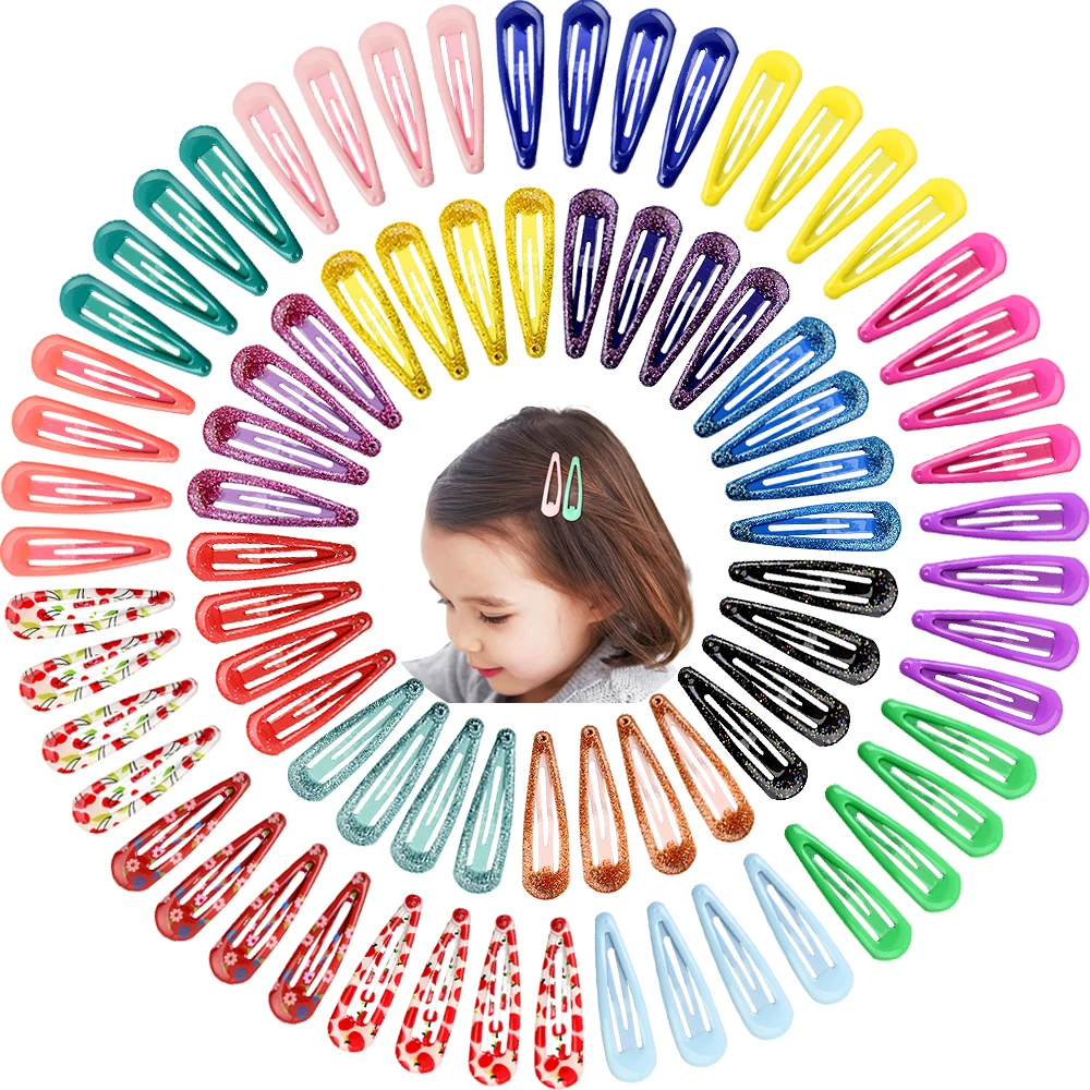 Фото 20pcs/lot Baby Girls Snap Hair Clip for Children Kids Pins Color Glitter Hairpin Women Accessories Cute Metal Barrette | Аксессуары для