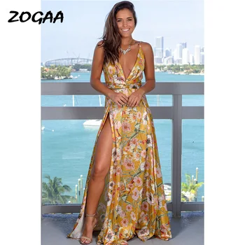 

ZOGAA Women's Sling Floral Long Dresses arrival Summer Boho V-Neck Sleeveless Evening Party Beach Maxi Dress Casual Sundress