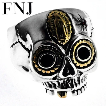 

FNJ 925 Silver Ring Punk Skull Original S925 Sterling Thai Silver Rings for Women Men Jewelry Adjustable Size USA 8-12
