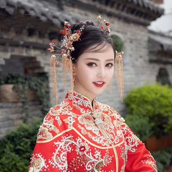 

NiuShuya Chinese Vintage Handmade Hair Accessories Hanfu Phoenix Hairpin Bride Hair Jewelry Hairwear