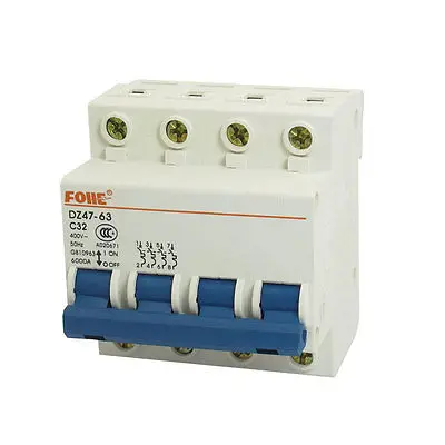 AC 400V 32A 4 Pole 4P On/Off Switch Miniature Circuit Breaker DZ47-63 C32 
AC 400V 32A 4 Pole 4P On/Off Switch Miniature Circuit Breaker DZ47-63 C32