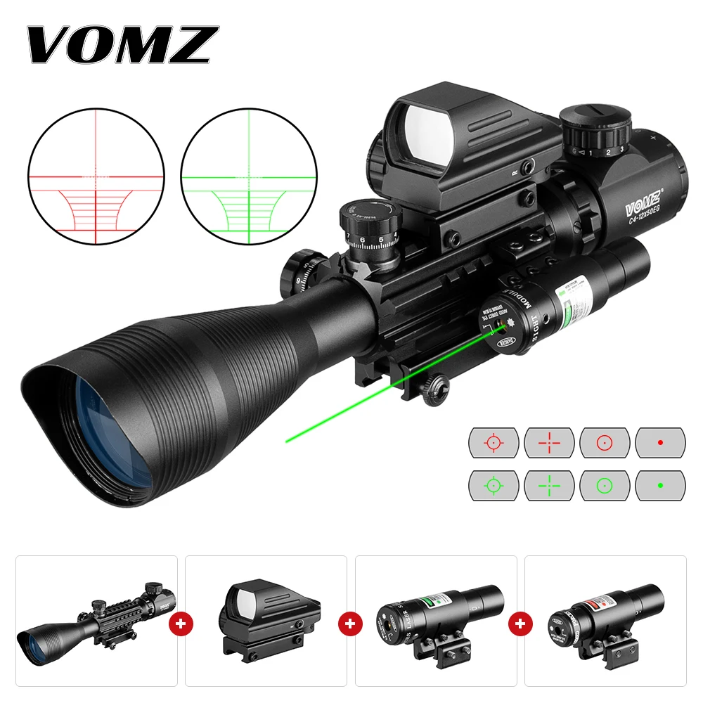 

4-12x50 Scope Illuminated Rangefinder Rifle Holographic 4 Reticle Sight 20mm Red Grenn Laser For Hunting Riflescope