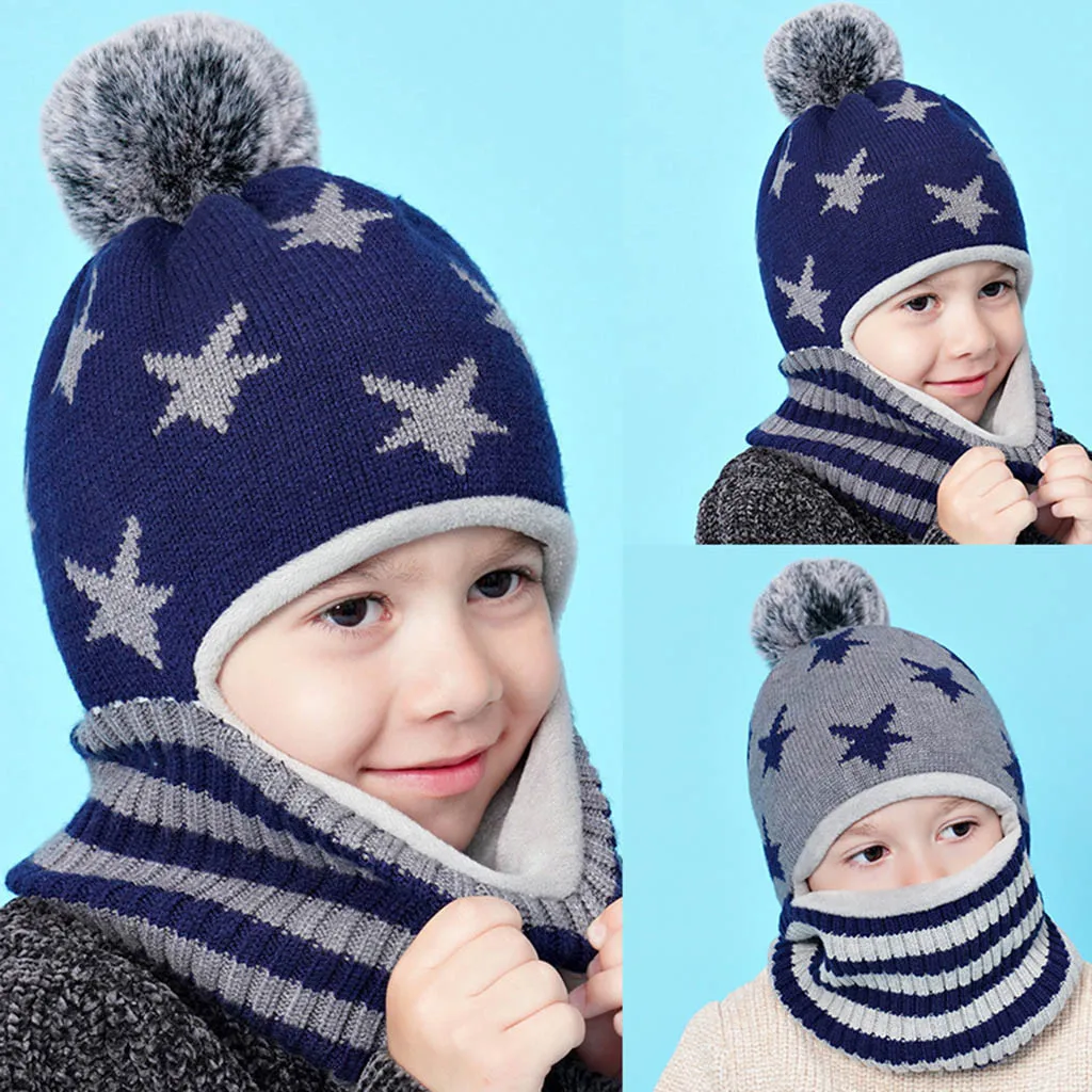 Детская Шапочка 2 шт. шапка с помпоном для мальчиков и девочек зимняя сохраняющая