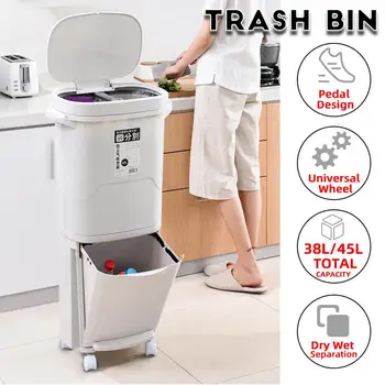 38/45L Plastic Large Double Layers Trash Can Kitchen Waste Sorting Bins Double-deck Classified Dustbin Storage Bucket With Wheel
38/45L Plastic Large Double Layers Trash Can Kitchen Waste Sorting Bins Double-deck Classified Dustbin Storage Bucket With Wheel