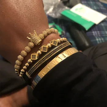 LINDLEY Luxury design crown Roman Numeral Bracelet men Gold punk Hip Hop 4 piece bracelets Zircon stainless steel alloy jewelry
LINDLEY Luxury design crown Roman Numeral Bracelet men Gold punk Hip Hop 4 piece bracelets Zircon stainless steel alloy jewelry