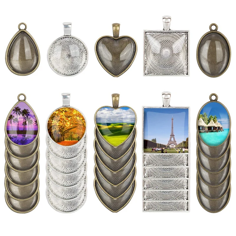 60 Pieces 5 Styles Pendant Trays 30Pcs Round & Square & Heart & Teardrop & Oval And 30Pcs Bright Glass Cabochon Dome Tiles For C
60 Pieces 5 Styles Pendant Trays 30Pcs Round & Square & Heart & Teardrop & Oval And 30Pcs Bright Glass Cabochon Dome Tiles For C