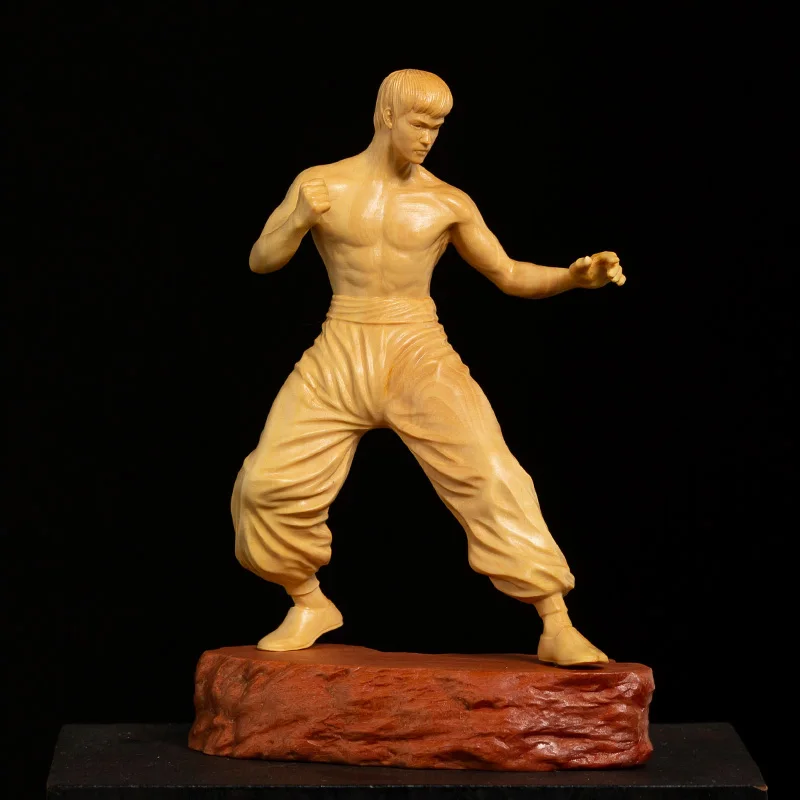 

XS362- 13 CM Bruce Lee Boxwood Sculpture Emperor of Kung Fu Statue Lucky Home Decor
